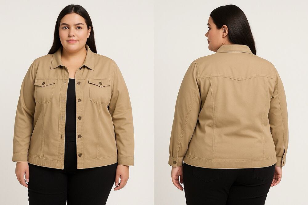 Beige Jacket 2X Stretch Utility Coat Cotton Button Front Paisley Lined 90s Y2k